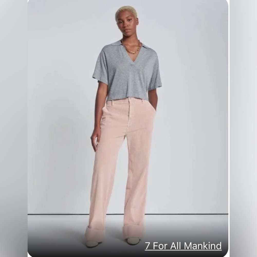 7 For All Mankind Pink Wide-Leg Cuffed Corduroy Pants Size 25 (Fit 27)
